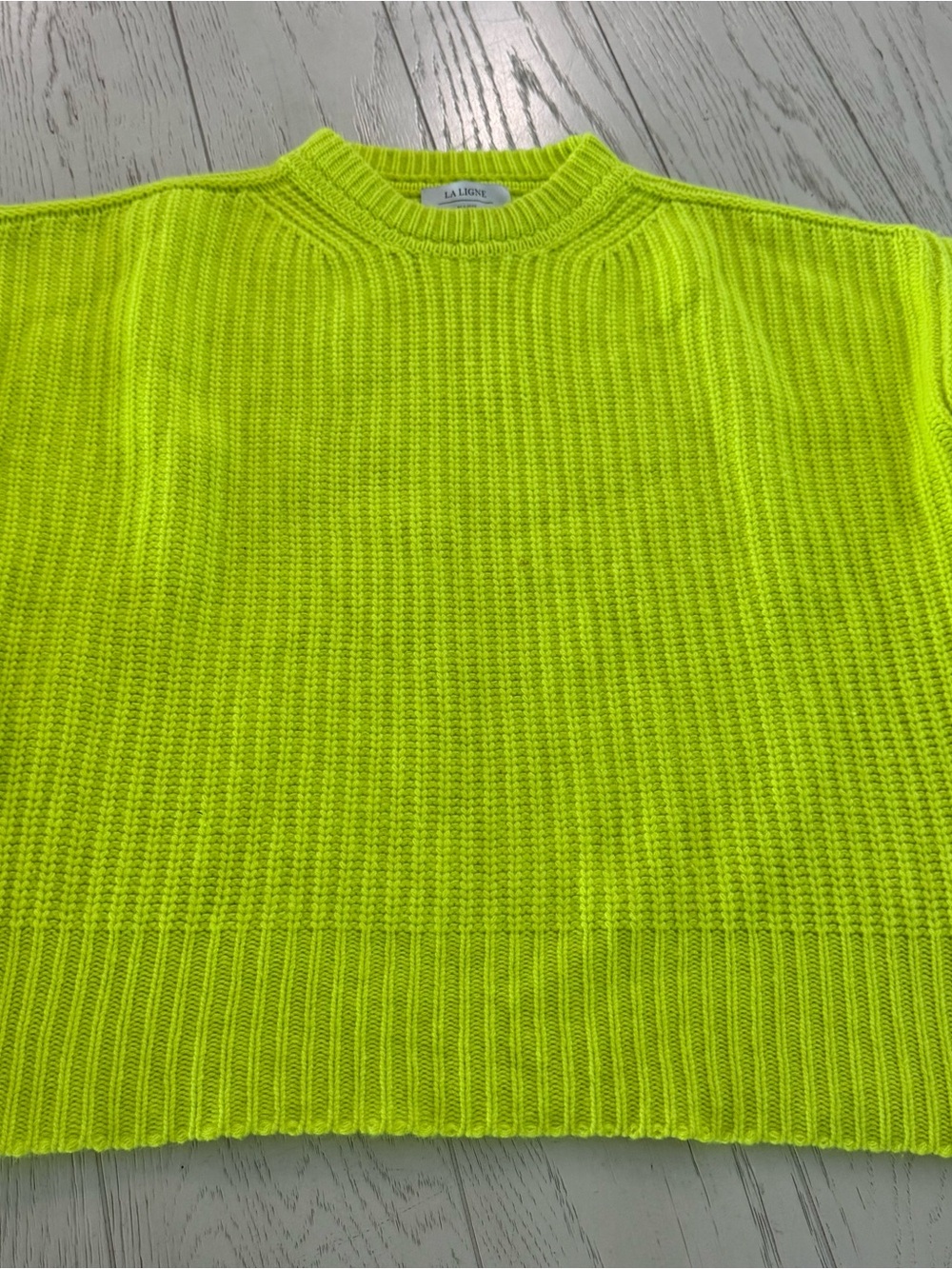 La Ligne Neon Lime Ribbed Crewneck Sweater - Picture 2 of 12